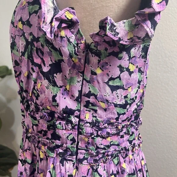 Free The Roses Purple Floral Ruffle Detail Long Dress Sz Med NWT - Picture 2 of 7